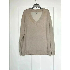 Orvis Sweatshirt Womens Medium Taupe V Neck Drop Shoulder Stretch Outdoor